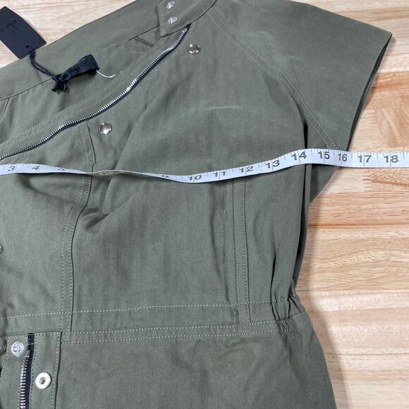 RTA NWT Sivan One Shoulder Mini Dress Size XS Tomboy Green Zipper Accent Button - Picture 7 of 11